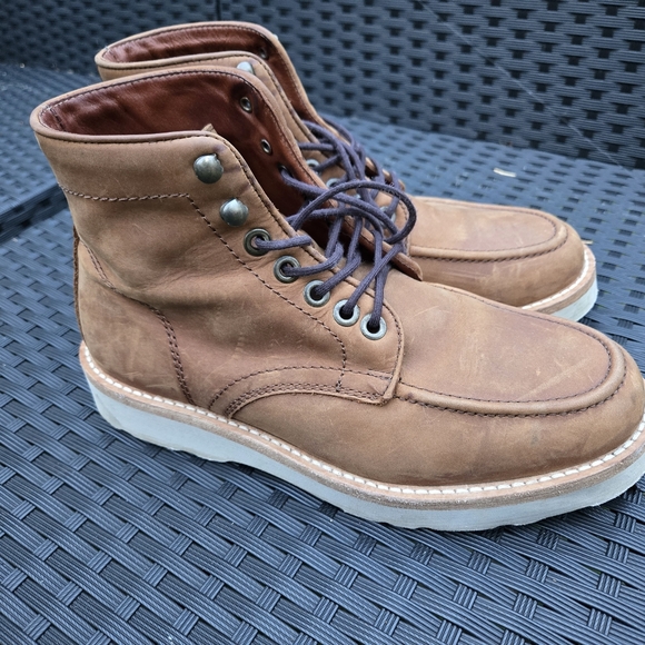 *SOLD* Men’s Leather Moc Toe Boots Brown Workwear Heritage Style – Size 7.5 - Picture 4 of 6